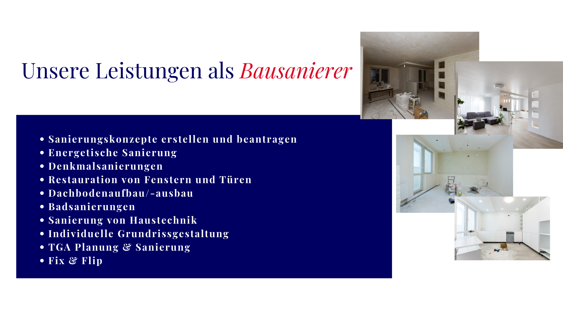 Unserer Leistungen als Bausanierer WEA Immobilien GmbH
